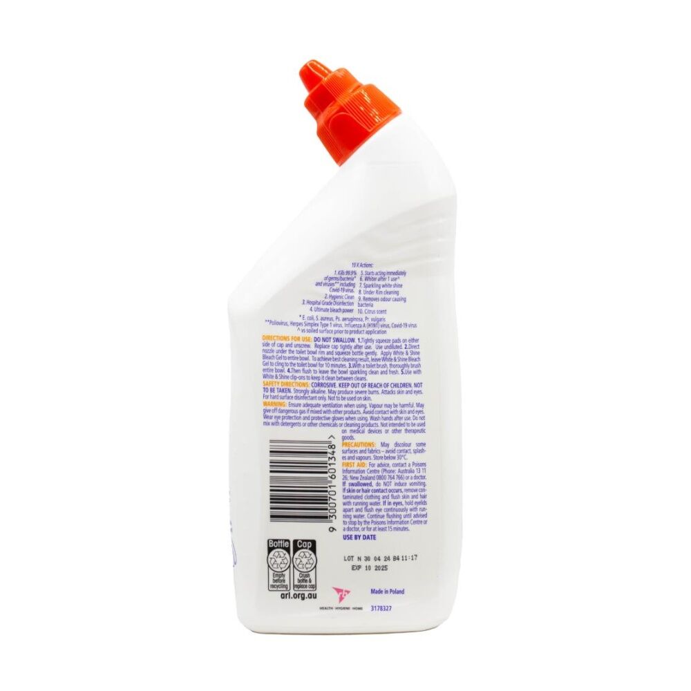8PK Harpic White Shine Bleach Toilet Cleaner Kills 99.9 Percent 450ml Gel Citrus