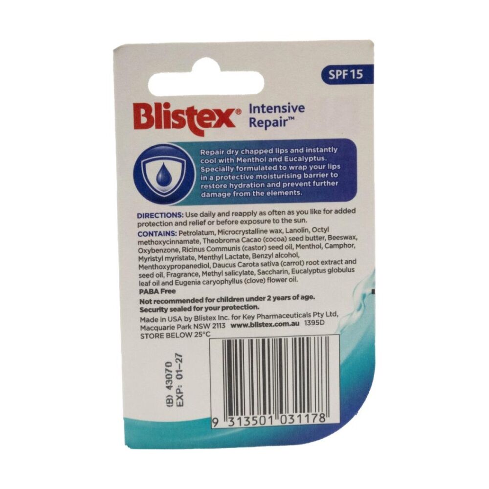 6PK Blistex Intensive Repair Lip Balm SPF15 Soothing Moisturising Cooling 7g