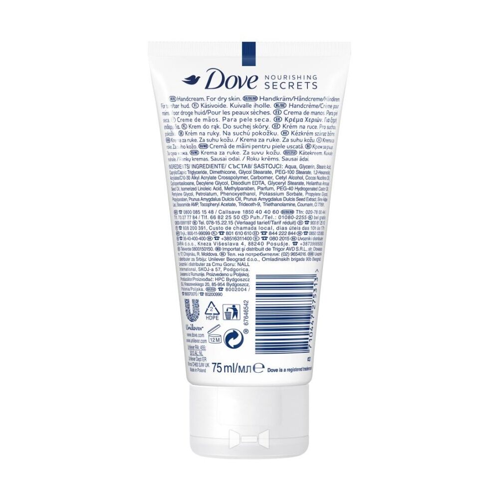 6PK Dove Body Love Restoring Care Hand Cream Coconut Oil Almond Milk Dry 75mL
