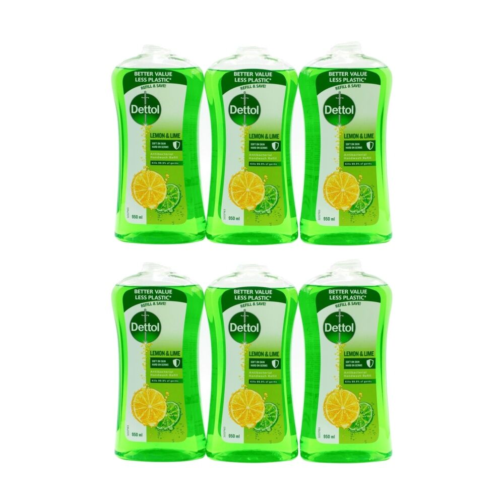 2x 3pc Dettol Lemon & Lime Antibacterial Hand Wash Refill 950ml