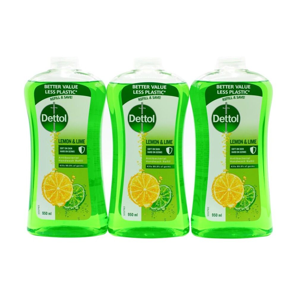 2x 3pc Dettol Lemon & Lime Antibacterial Hand Wash Refill 950ml