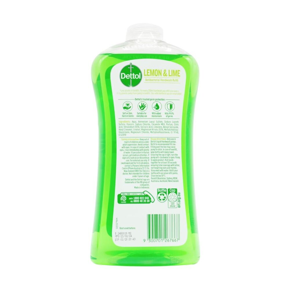 2x 3pc Dettol Lemon & Lime Antibacterial Hand Wash Refill 950ml
