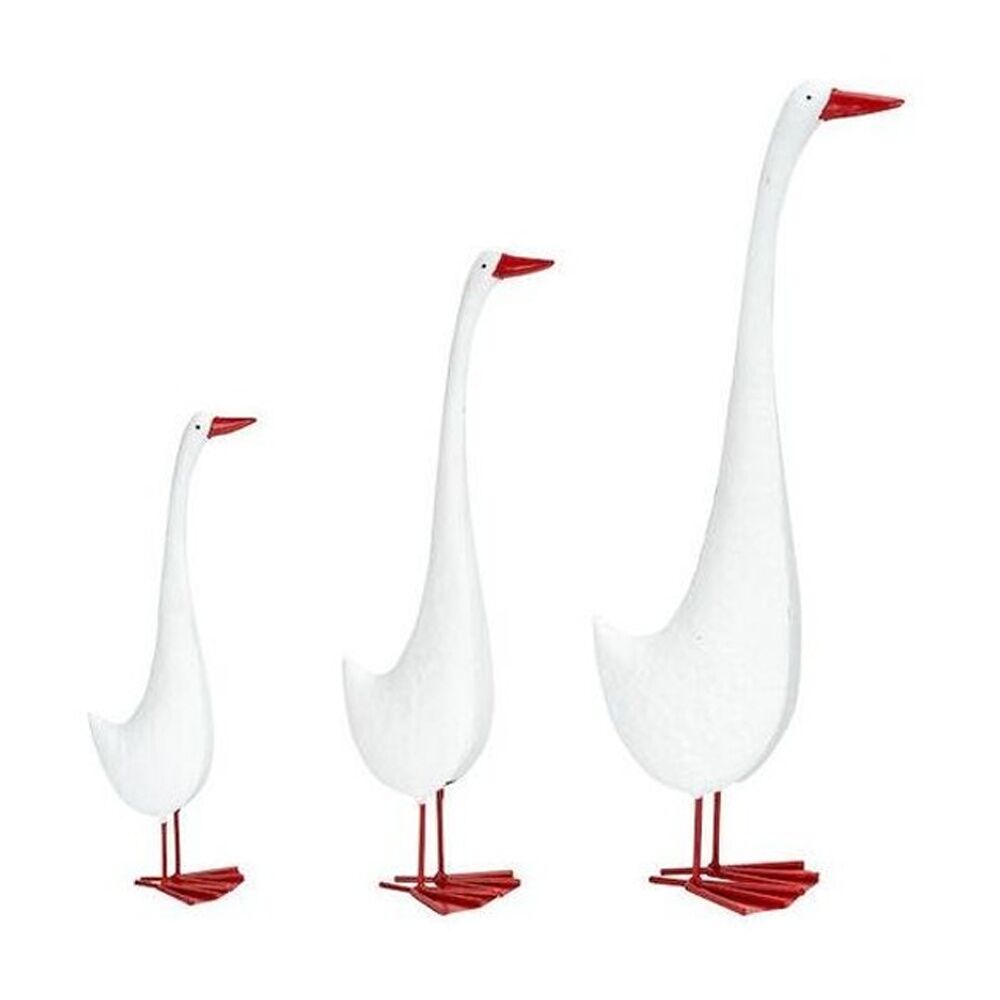 Ducks Tall Metal Garden Ornament Decorative Set White and Red