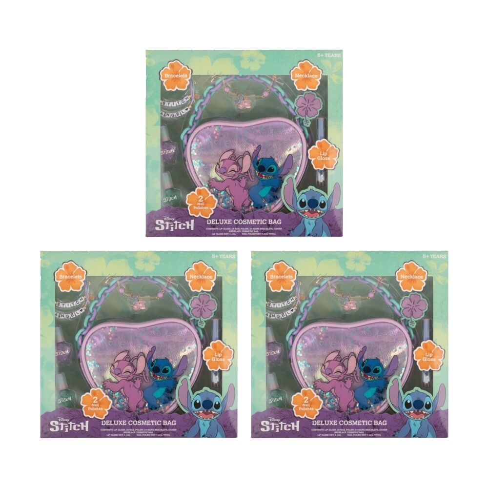 3PK Lilo & Stitch Disney Deluxe Kids Cosmetic/Jewellery Bag Set 5y+ Multicolour