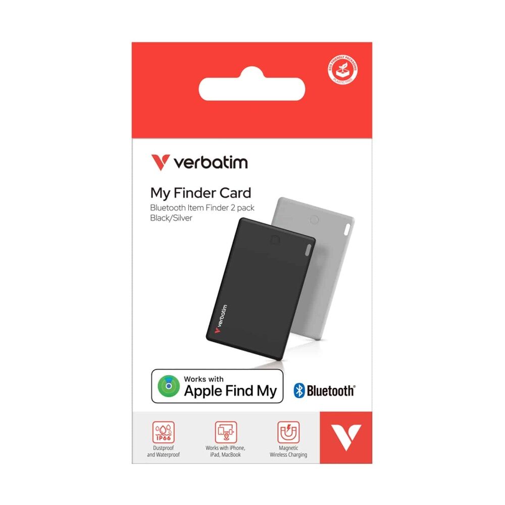 2pc VERBATIM My Finder Bluetooth Apple Compatible Card Sized Tracker Blk & Slvr
