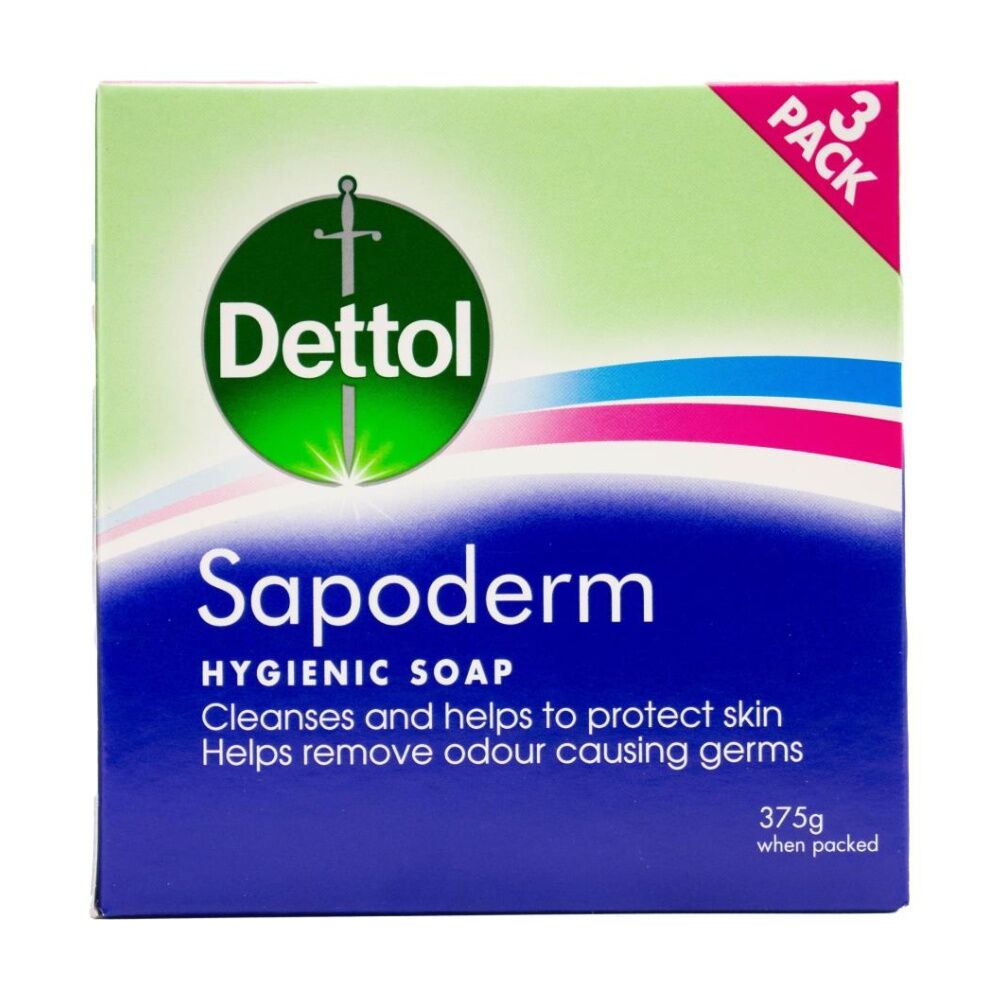 6x 3pc Dettol Hygenic & Odour-Removing Sapoderm Skin Cleansing Soap Bar Set 375g