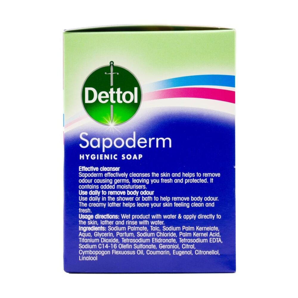 6x 3pc Dettol Hygenic & Odour-Removing Sapoderm Skin Cleansing Soap Bar Set 375g