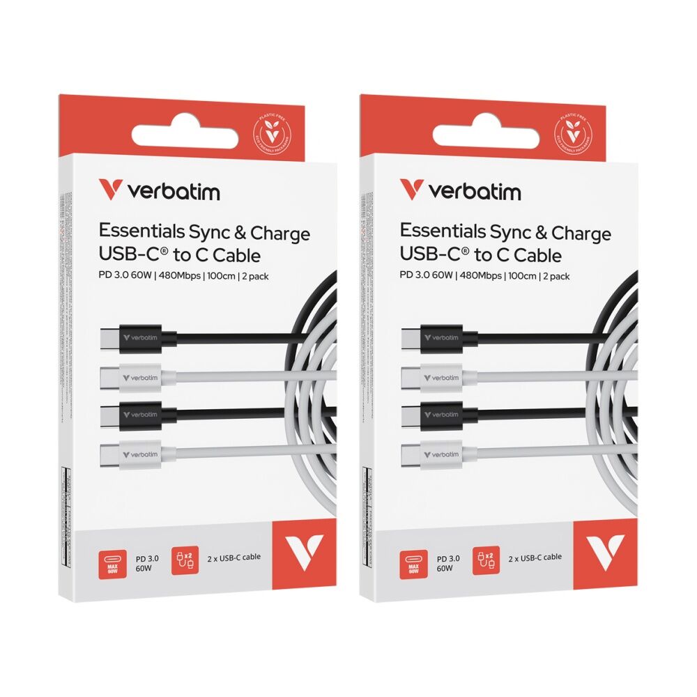 2x 2pc Verbatim Essential Cable USB-C to Phone Charging 1m Black/White