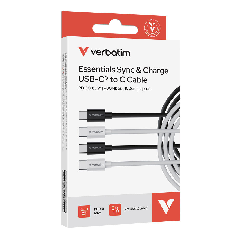 2x 2pc Verbatim Essential Cable USB-C to Phone Charging 1m Black/White