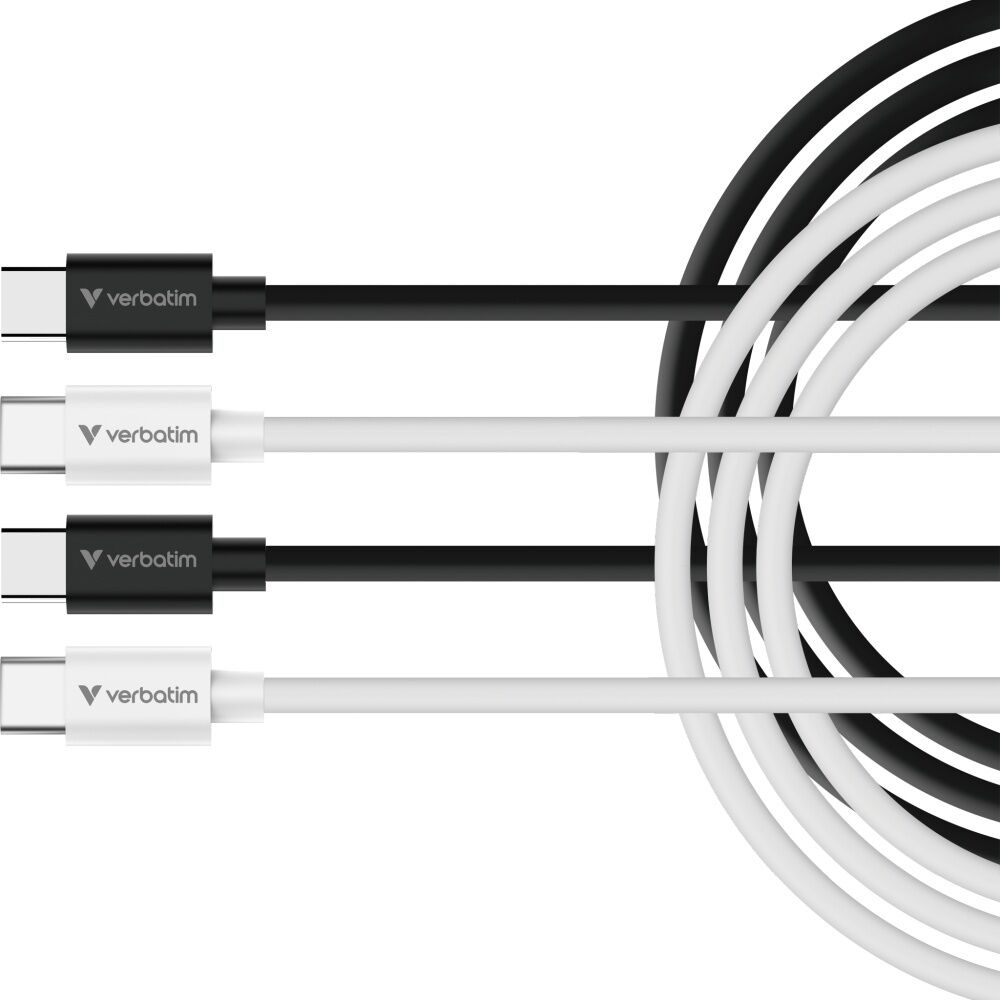2x 2pc Verbatim Essential Cable USB-C to Phone Charging 1m Black/White