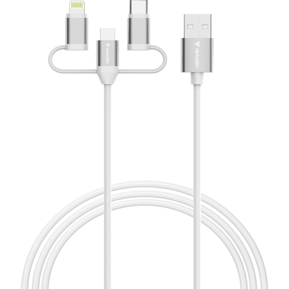 2PK Verbatim Essential 3-in-1 Sync & Charge Cable USB-A to Micro-B USB-C White