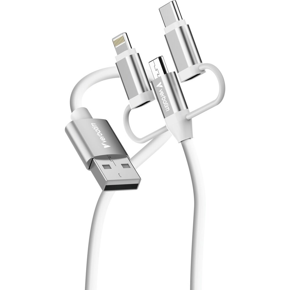 2PK Verbatim Essential 3-in-1 Sync & Charge Cable USB-A to Micro-B USB-C White