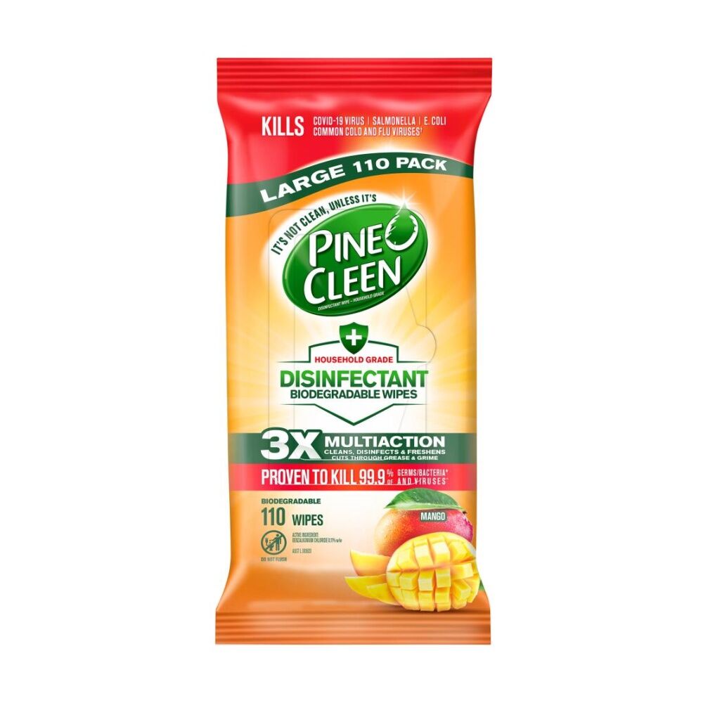 4x 110pc Pine O Cleen Pack Household Grade Disinfectant Wipes Mango Scent