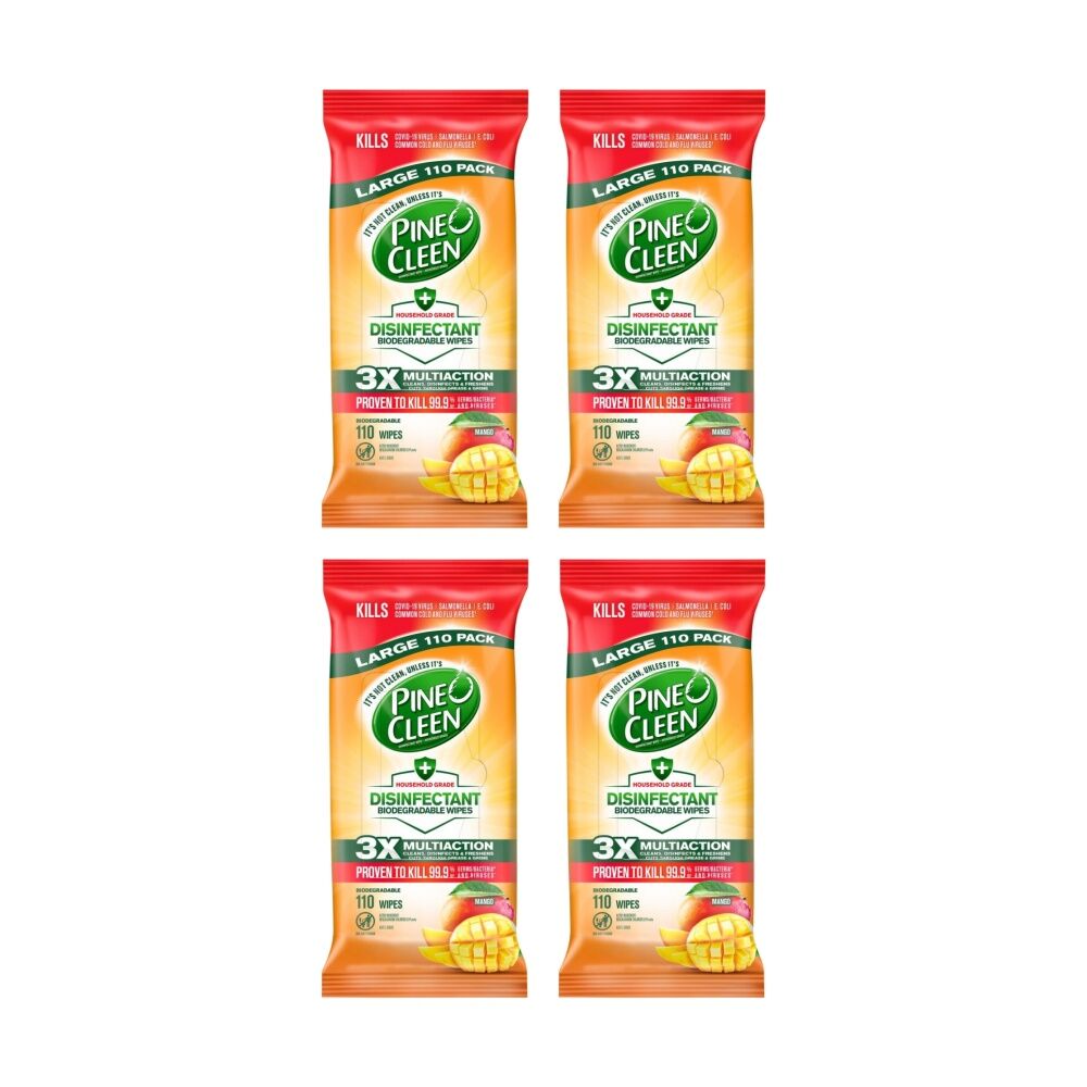 4x 110pc Pine O Cleen Pack Household Grade Disinfectant Wipes Mango Scent