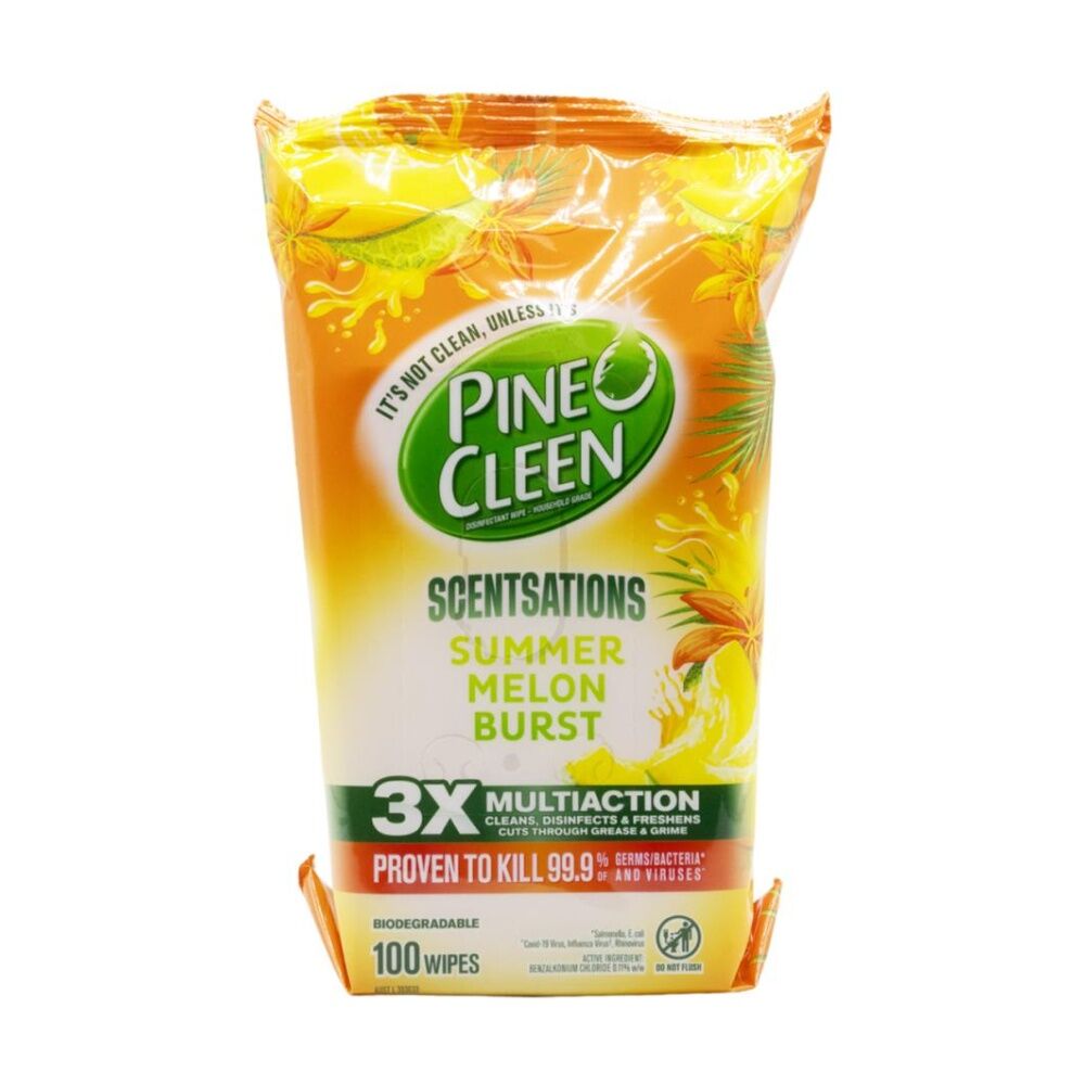 3x 100pc Pine O Cleen Disinfectant Wipes Set Summer Melon Burst Scent