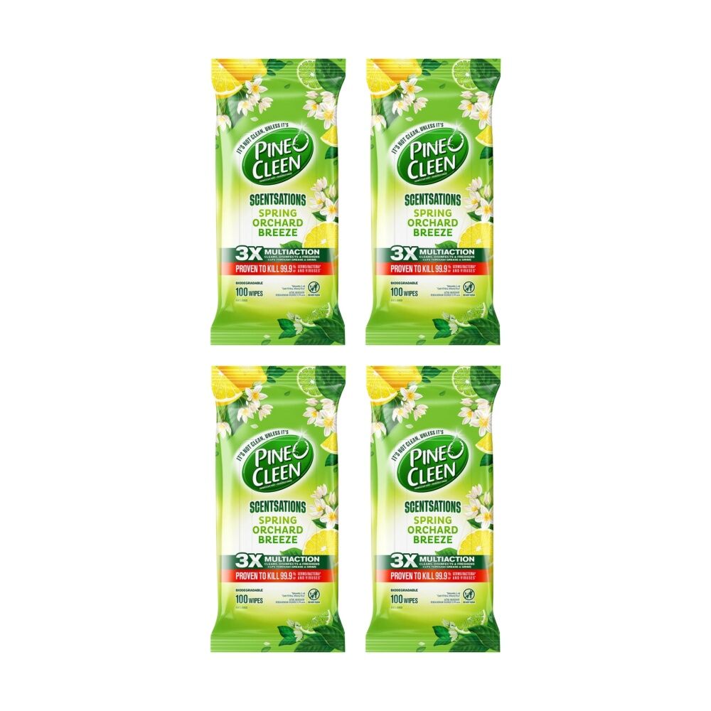 4x 100pc Pine O Cleen Wipes Scentsations Spring Orchard Breeze Disinfects