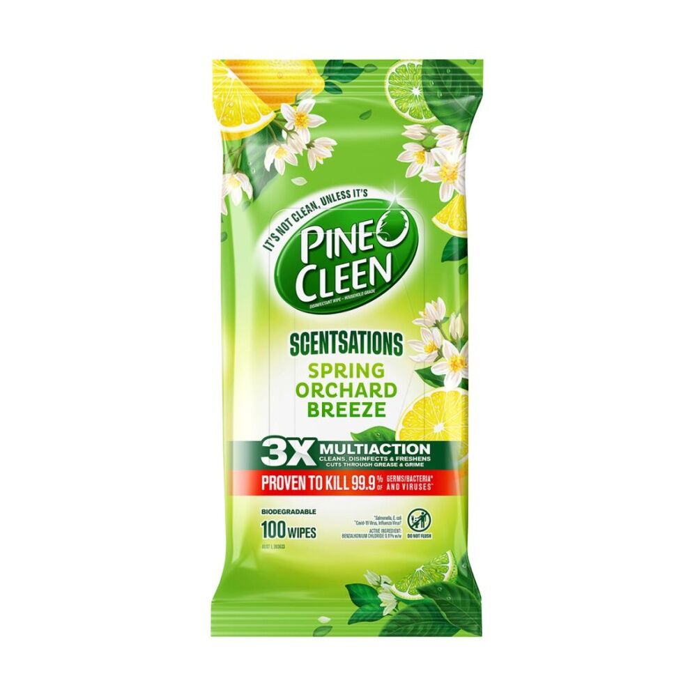 4x 100pc Pine O Cleen Wipes Scentsations Spring Orchard Breeze Disinfects