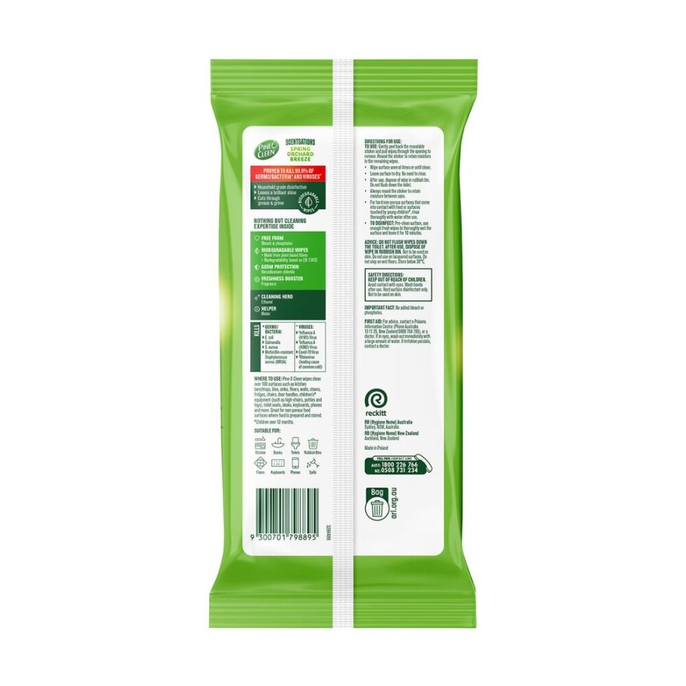 8x 100pc Pine O Cleen Wipes Scentsations Spring Orchard Breeze Disinfects