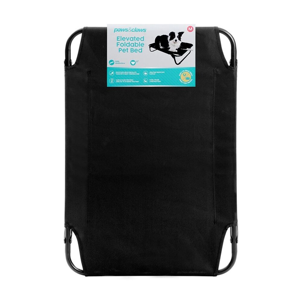 2x Paws And Claws Foldable Elevated Dog Pet Bed Black 80x55x18cm Medium