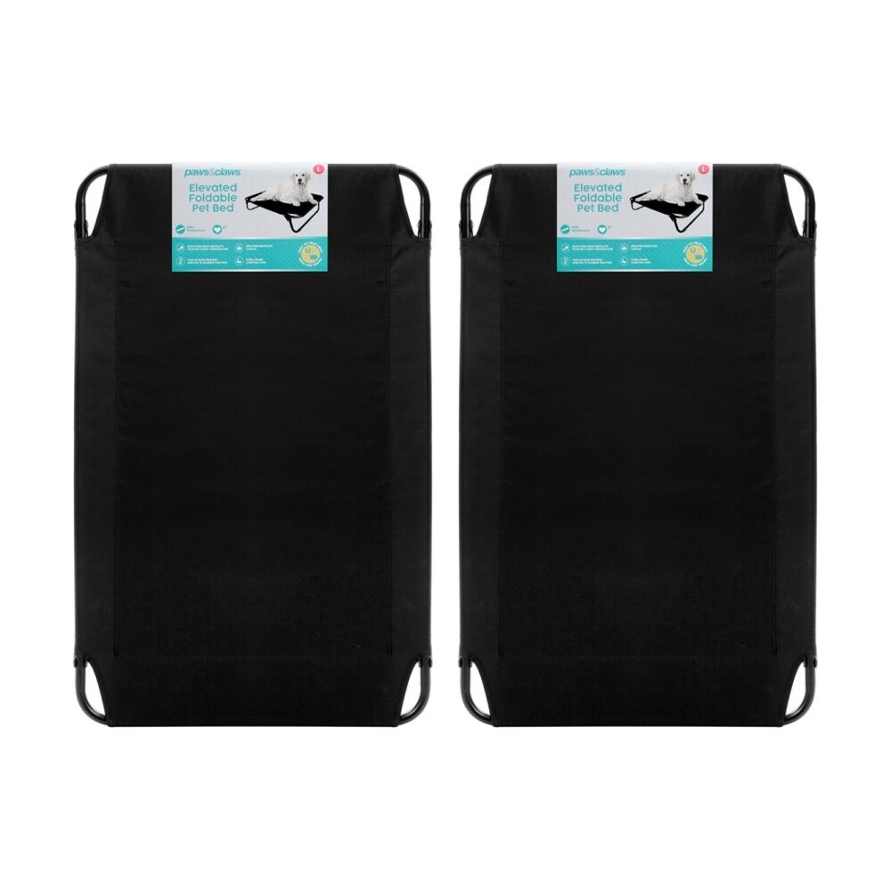 2x Paws And Claws Foldable Elevated Dog Pet Bed Black 105x65x18cm Large