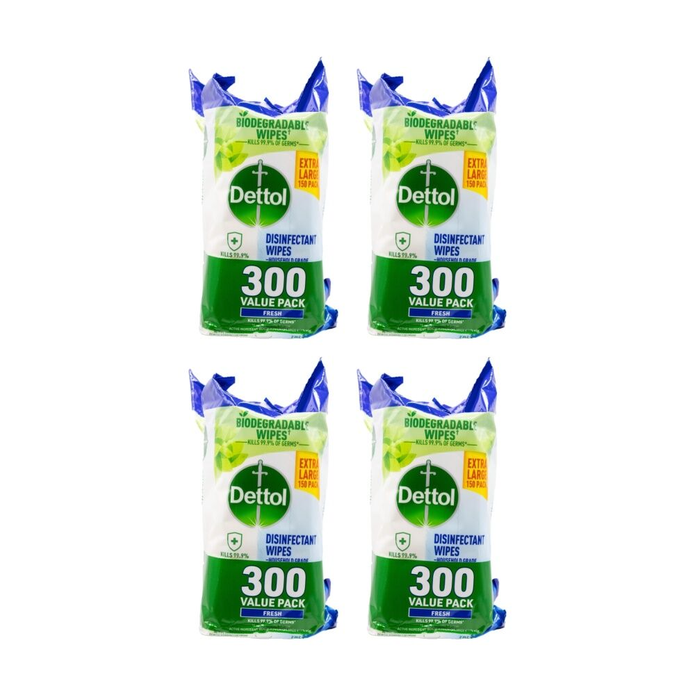 4x 300pc Dettol Fresh Biodegradable Multipurpose Disinfectant Wipes Extra-Large