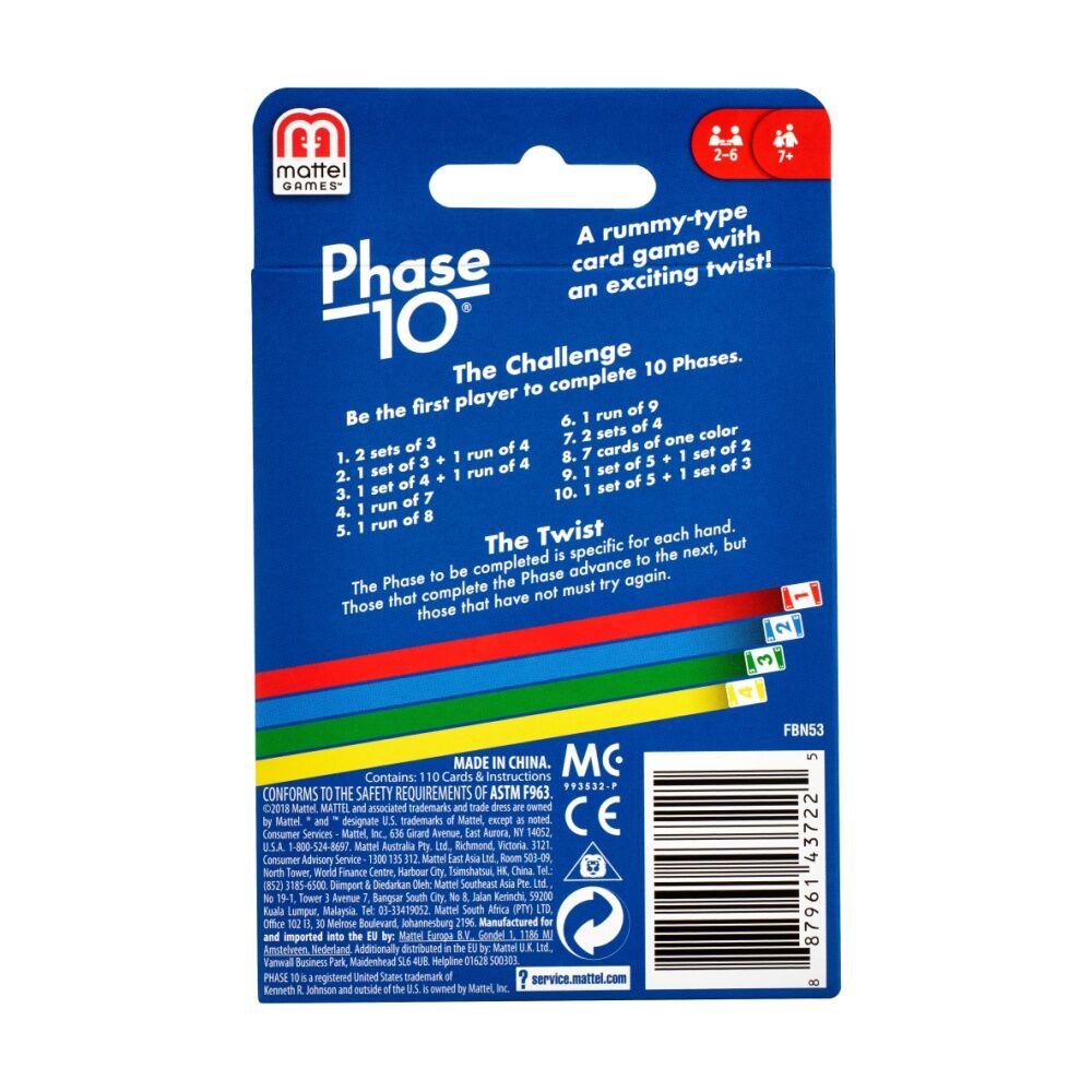 Mattel Phase 10 Rummy-Style Kids/Family Travel/Party Card Game Age 7y+
