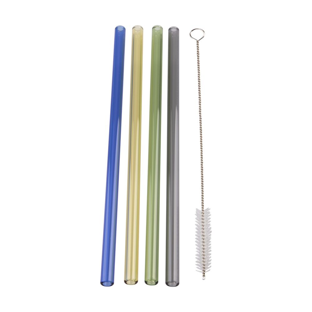 3x 4pc Appetito Borosilicate Glass Straw Set Straight 20cm Multi-Coloured