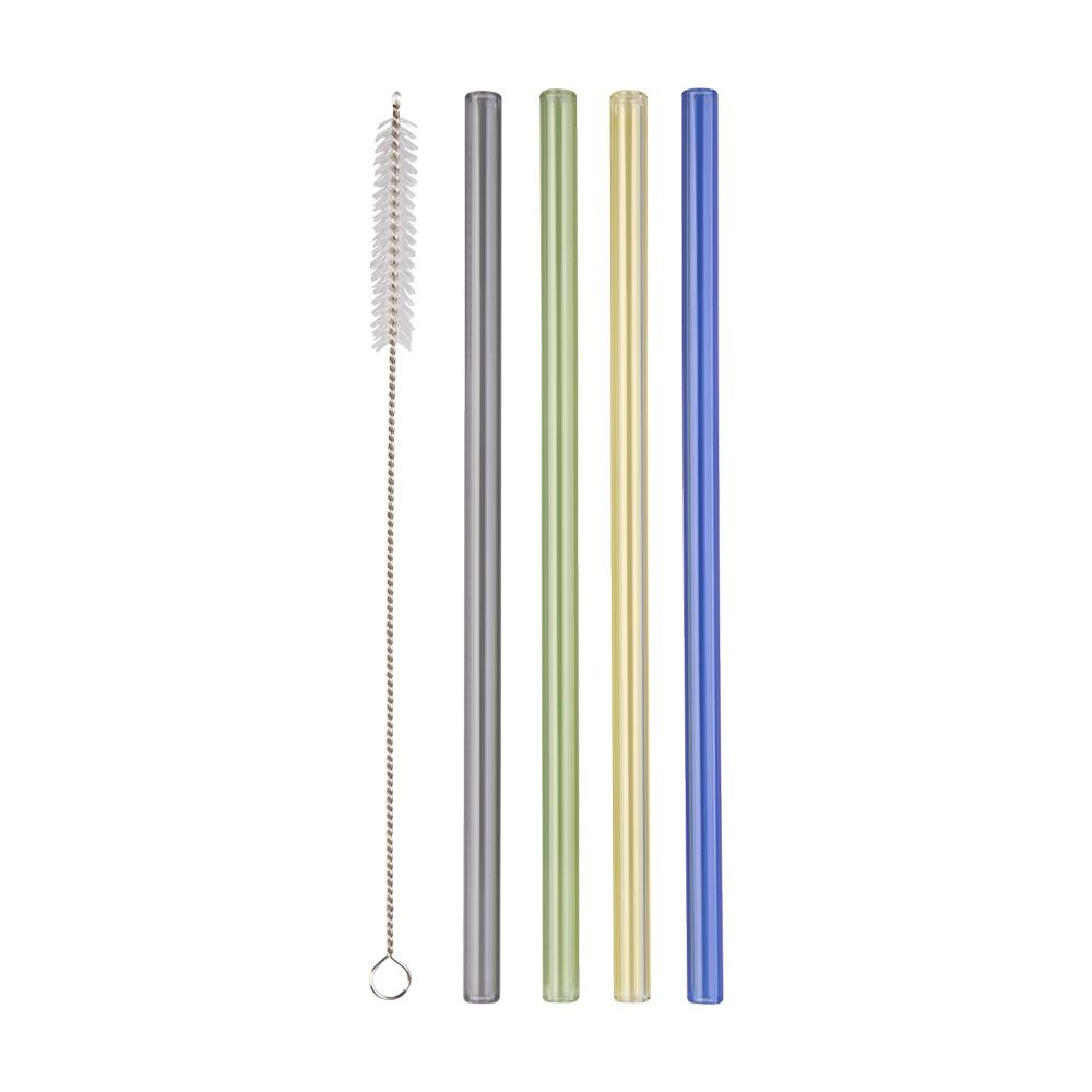 3x 4pc Appetito Borosilicate Glass Straw Set Straight 20cm Multi-Coloured