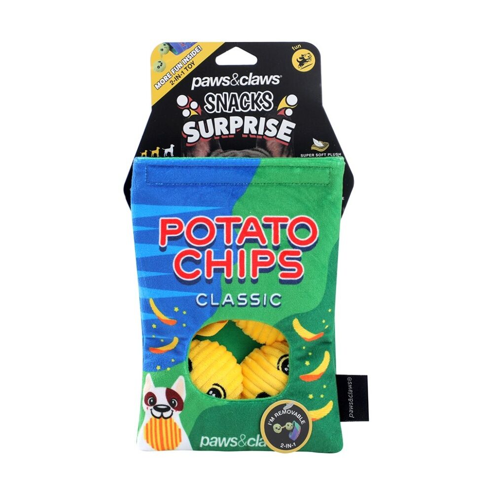 3x Paws And Claws Snack Surprise Potato Chips Plush Dog Pet Toy 20x14.5x5cm