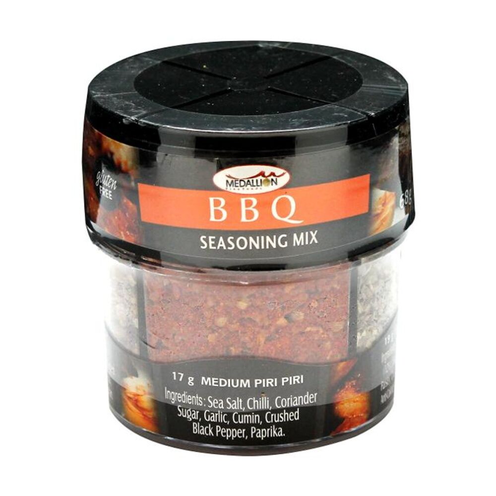 12PK Medallion 4-In-1 BBQ Seasoning Mix Piri-Piri Lemon Pepper & BBQ-Texas 68g