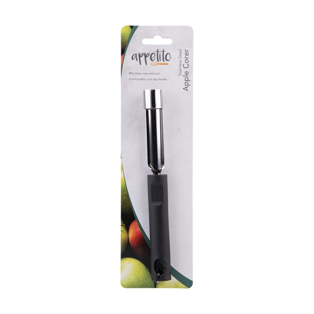 Appetito Stainless Steel Apple Corer Kitchen Tool W/ Black Non-Slip Handle