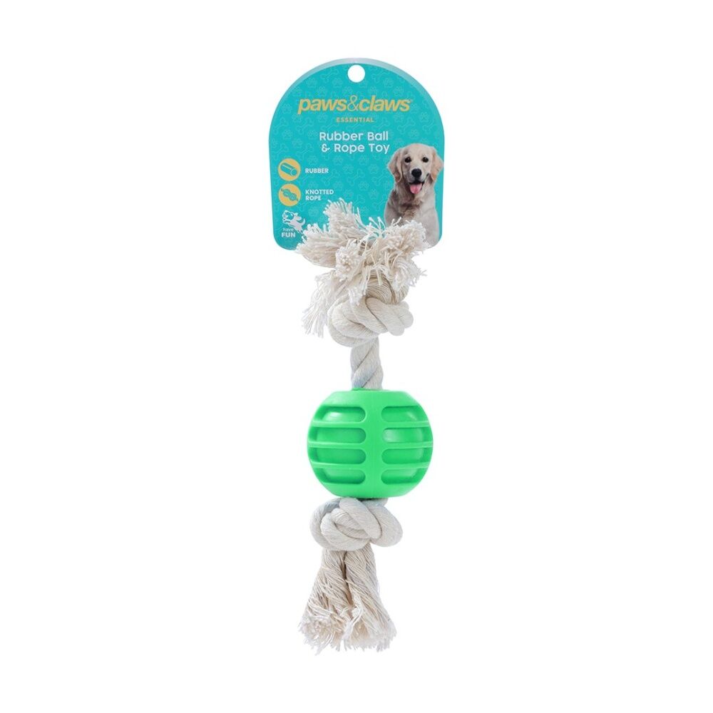 12x Paws And Claws TPR Ball & Rope Dog Pet Chew Toy 22x6x1.5cm Assorted