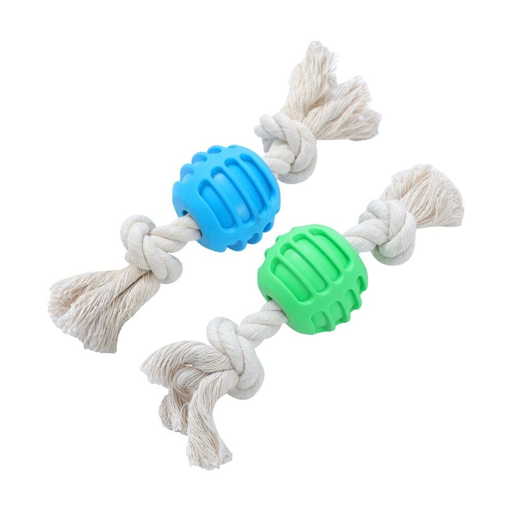 12x Paws And Claws TPR Ball & Rope Dog Pet Chew Toy 22x6x1.5cm Assorted