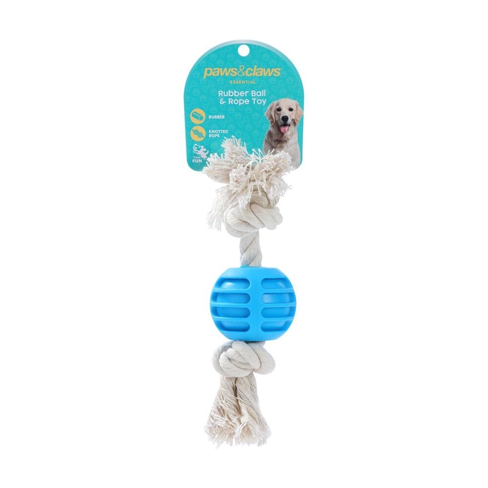 12x Paws And Claws TPR Ball & Rope Dog Pet Chew Toy 22x6x1.5cm Assorted