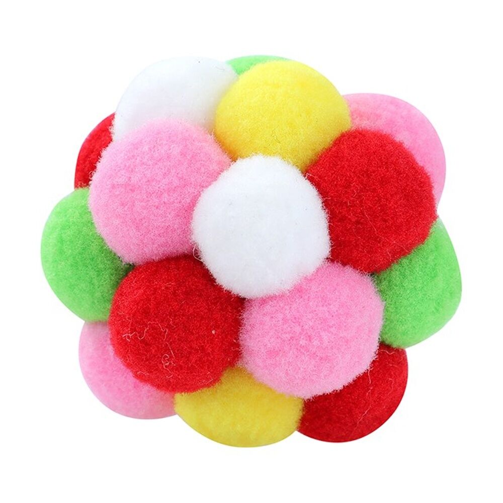 12x Paws And Claws Pompom Interactive Soft Felt Cat Pet Play Toy 6cm Multicoloured