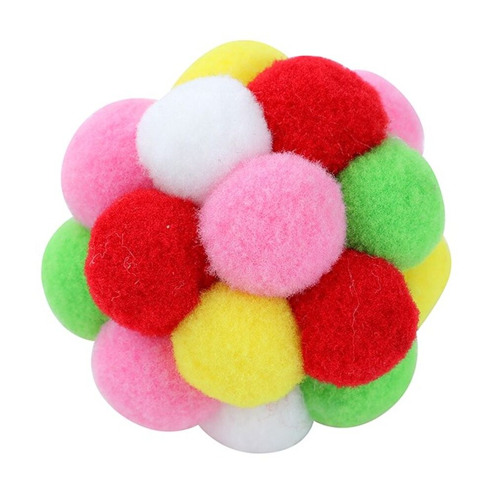 12x Paws And Claws Pompom Interactive Soft Felt Cat Pet Play Toy 6cm Multicoloured