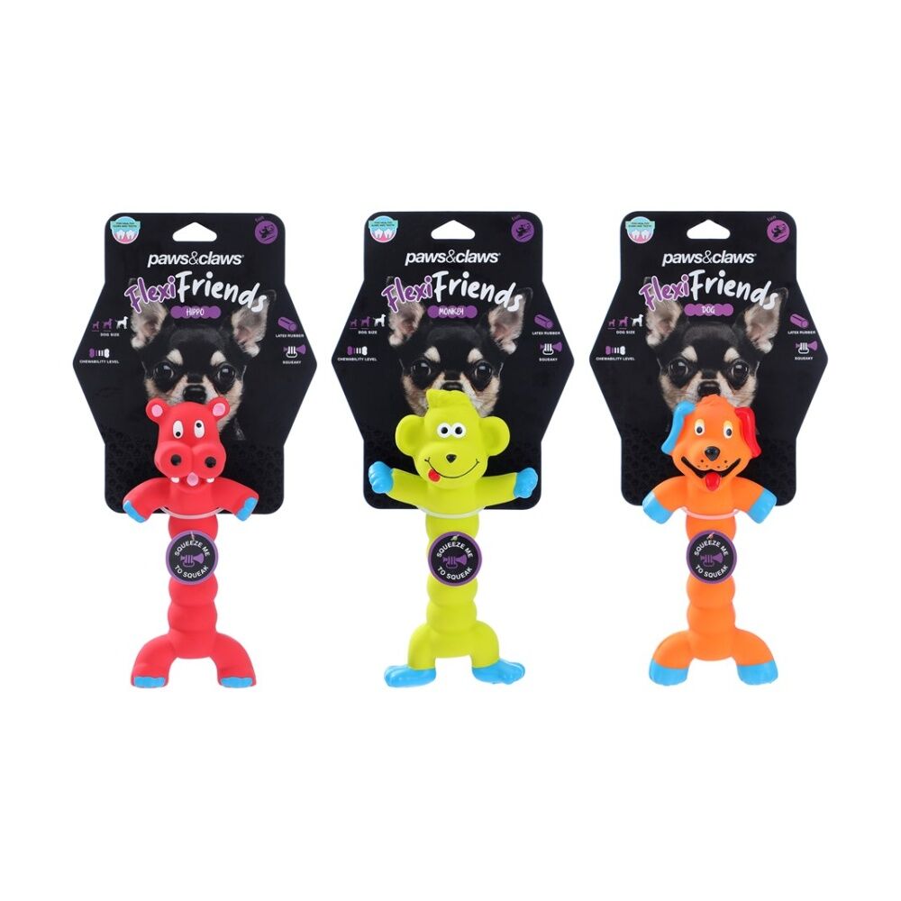12x Paws And Claws Flexible Friends Animals Squeaky Latex Pet Dog Chew Toy Asstd