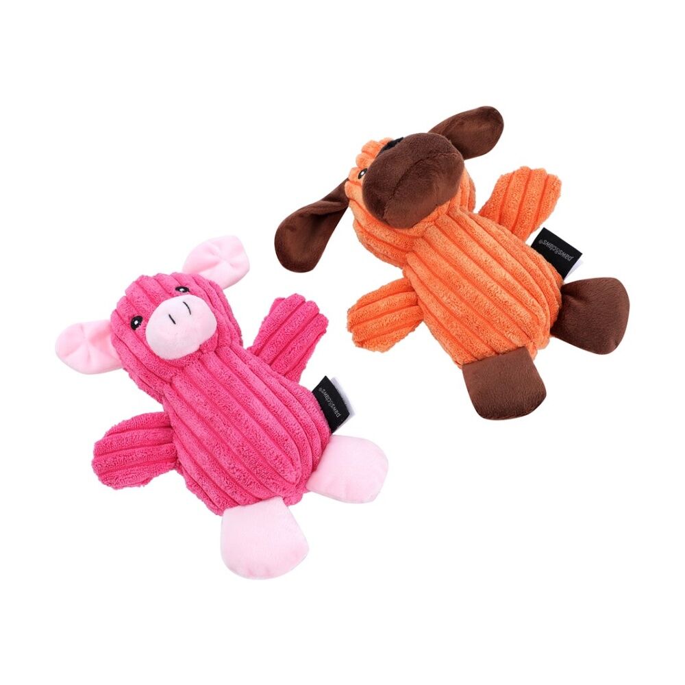 12x Paws And Claws Plush Corduroy Animals Pet Dog Chew/Cuddle Squeaker Toy Assorted