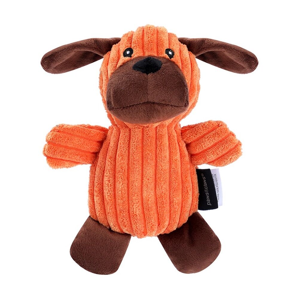 12x Paws And Claws Plush Corduroy Animals Pet Dog Chew/Cuddle Squeaker Toy Assorted