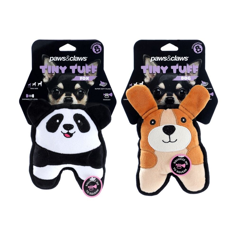 6x Paws And Claws Tiny Tuff Plush Squeaky Animals Pet Dog Chew/Cuddle Toy Assorted