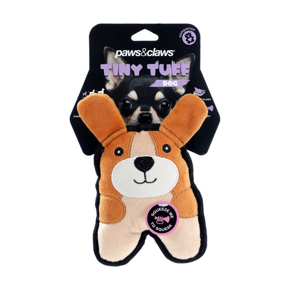 6x Paws And Claws Tiny Tuff Plush Squeaky Animals Pet Dog Chew/Cuddle Toy Assorted