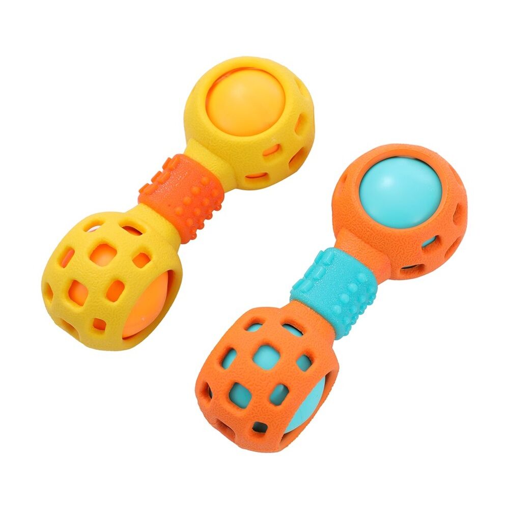 12x Paws And Claws Multi-Function Dumbell Pet Dog Chew Toy W/ Squeaky Ball Assorted