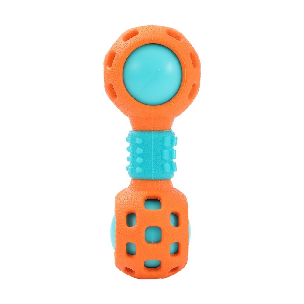 12x Paws And Claws Multi-Function Dumbell Pet Dog Chew Toy W/ Squeaky Ball Assorted