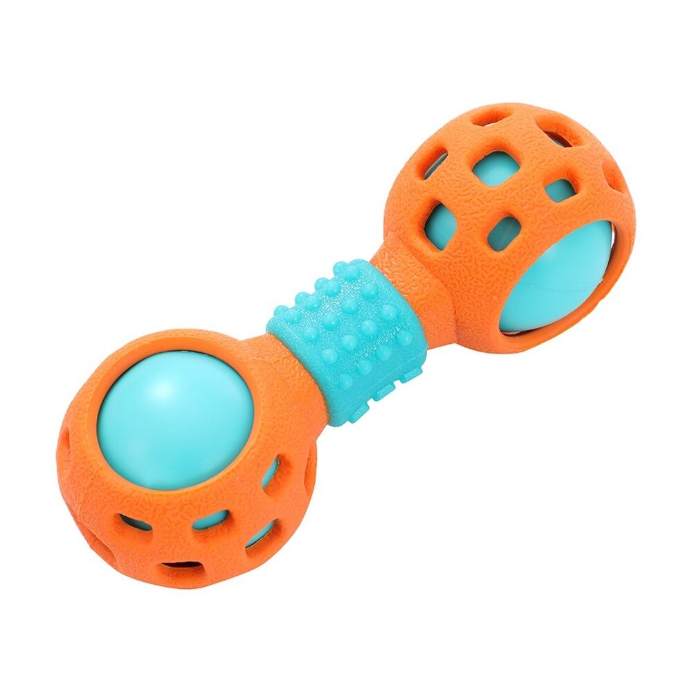 12x Paws And Claws Multi-Function Dumbell Pet Dog Chew Toy W/ Squeaky Ball Assorted