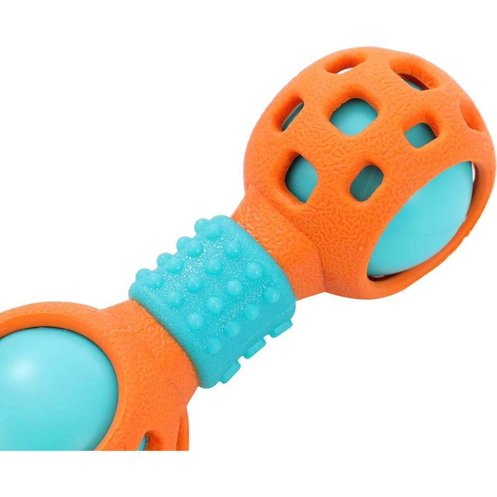12x Paws And Claws Multi-Function Dumbell Pet Dog Chew Toy W/ Squeaky Ball Assorted