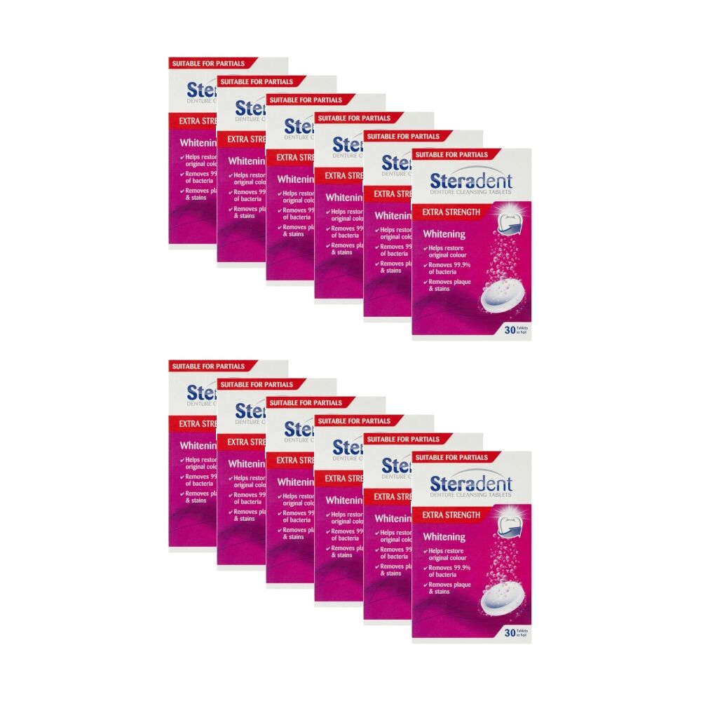 12x 30pc Steradent Denture Cleansing Whitening Tablets Extra Strength