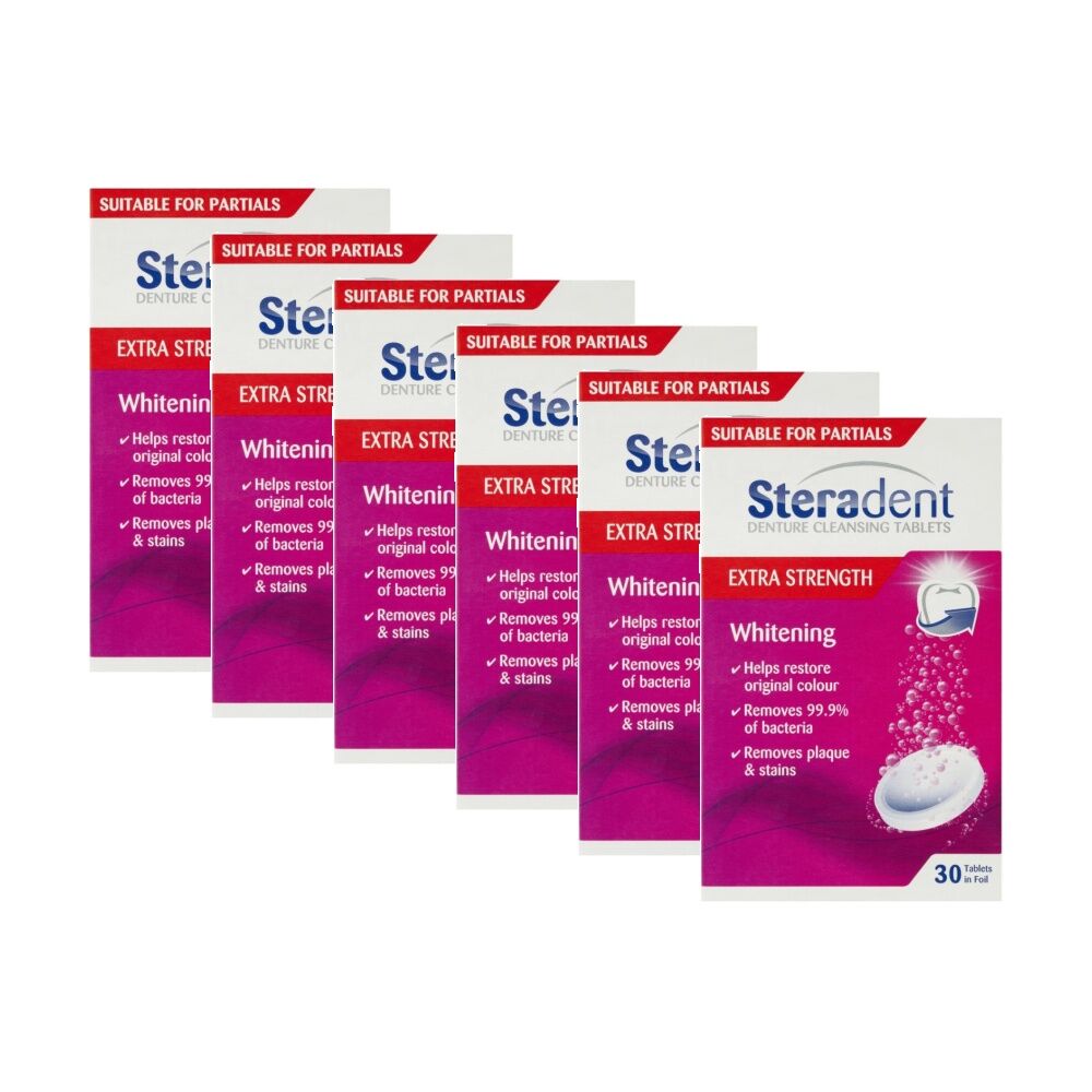 6x 30pc Steradent Denture Cleansing Whitening Tablets Extra Strength