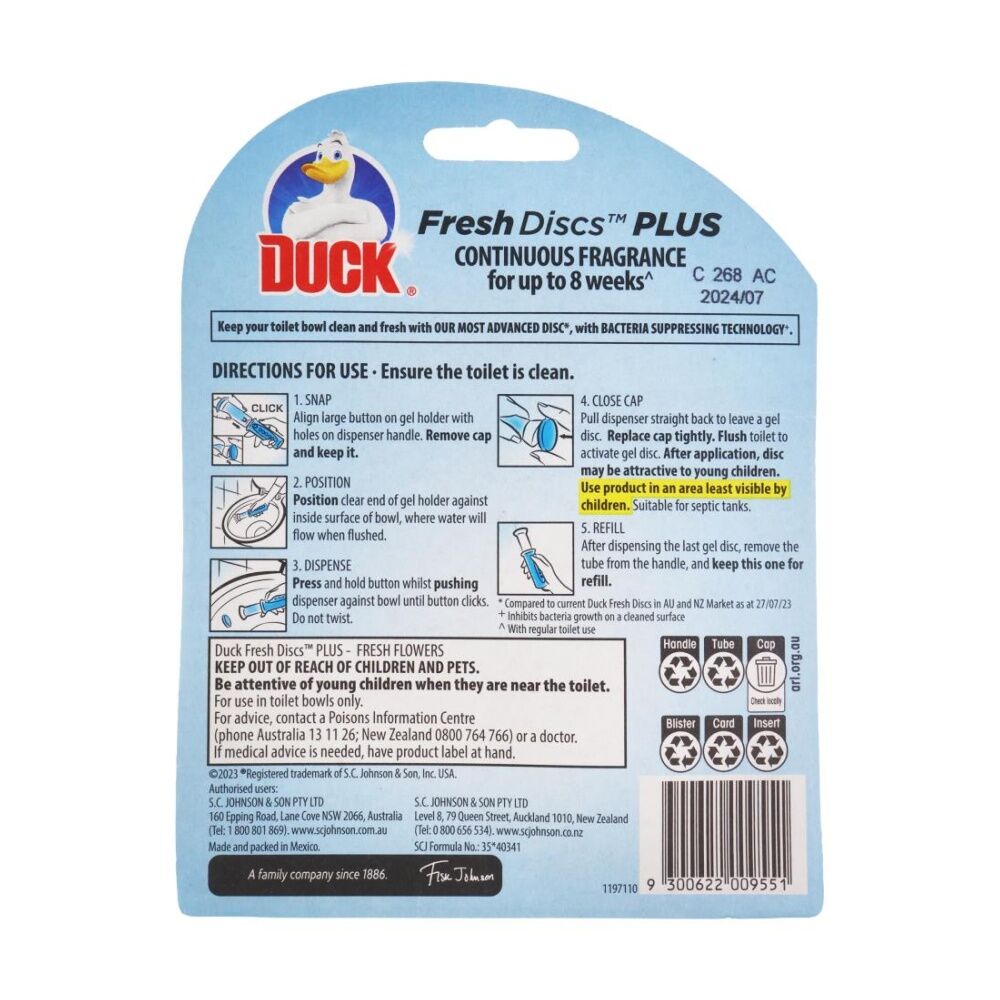 4x 6pc Duck Fresh Discs Plus Gel Toilet Cleaner Flower Scent Freshness