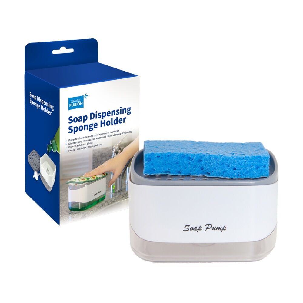 Grand Fusion Kitchen Soap Dispensing Sponge Holder 2-in-1 Design