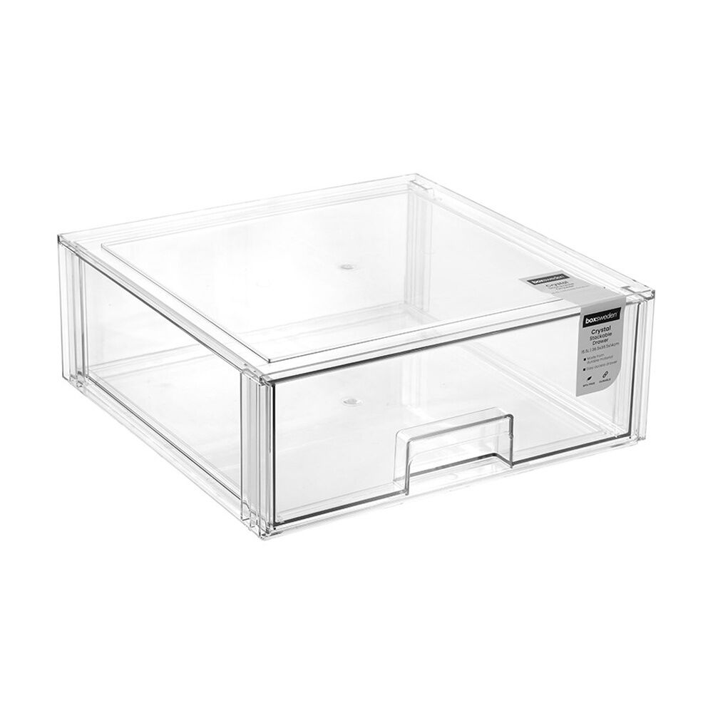 Boxsweden Crystal Stackable Organisation Storage Drawer 36.5x36.5x14cm 15.5L